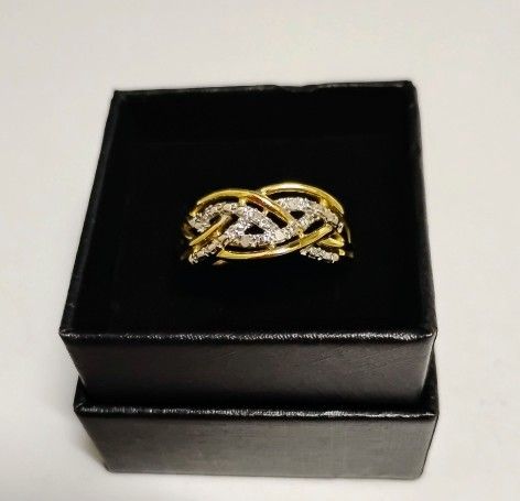 Size 7 .925 Sterling Silver w/ Gold Plated Overlay Natural Diamond Knot Ring