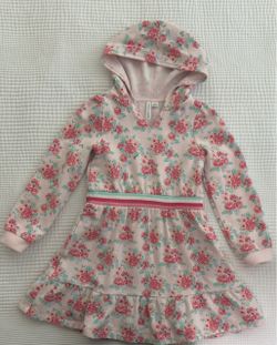 Janie and Jack-Size 6-Girls Floral Hooded Long Sleeve Dress