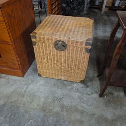 Asian Wicker And Brass Trunk 