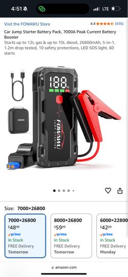 New - FOWAWU jump starter/ jump pack, power bank, flashlight