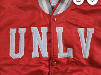Vintage 80s 90s UNLV University of Las Vegas Running Rebels Starter Satin Bomber Jacket Large