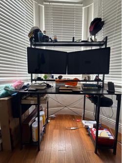 Gaming or Work Desk with LED Lights, Power Outlets & Storage (47")