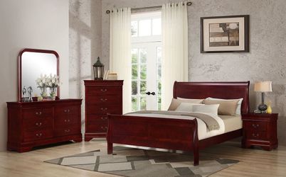 Five Piece Queen Cherry Sleigh Bedroom Set