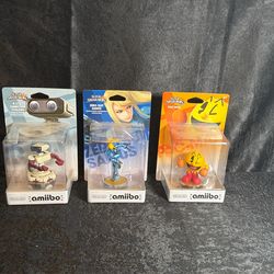 Rob, Zero Suit Samus, Pac Man Amiibo