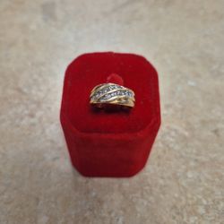 14k Yellow Gold 2 Row Diamond Ring