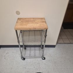 Kitchen Rolling Island Cart With Wooden Top
