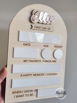 First Day Of School Custom Wood And Acrylic Board For Kids/Toddlers