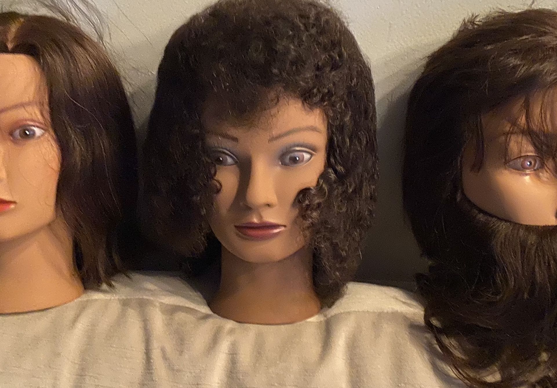 100% Real Human Hair Hairdresser Mannequin Head 3/set