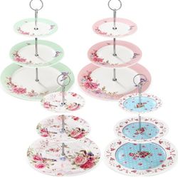 4 Pcs 3 Tier Ceramic Cake Stand Floral Cupcake Display Stand Round

