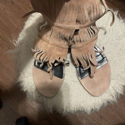 VALENTINE’S DAY SALE - Gucci Neutral Suede Gladiator Fringed Sandals Sz 37 $295 Obo