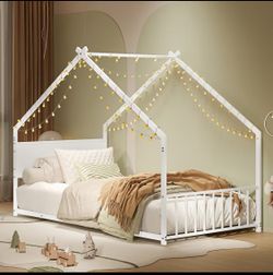 New Other Bellemave Twin House Bed W/ Roof, Headboard, Slats & LED Lights, White