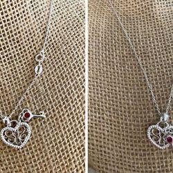 Cadena Plata 925 Dije Corazón Llave Chispa Rubi 