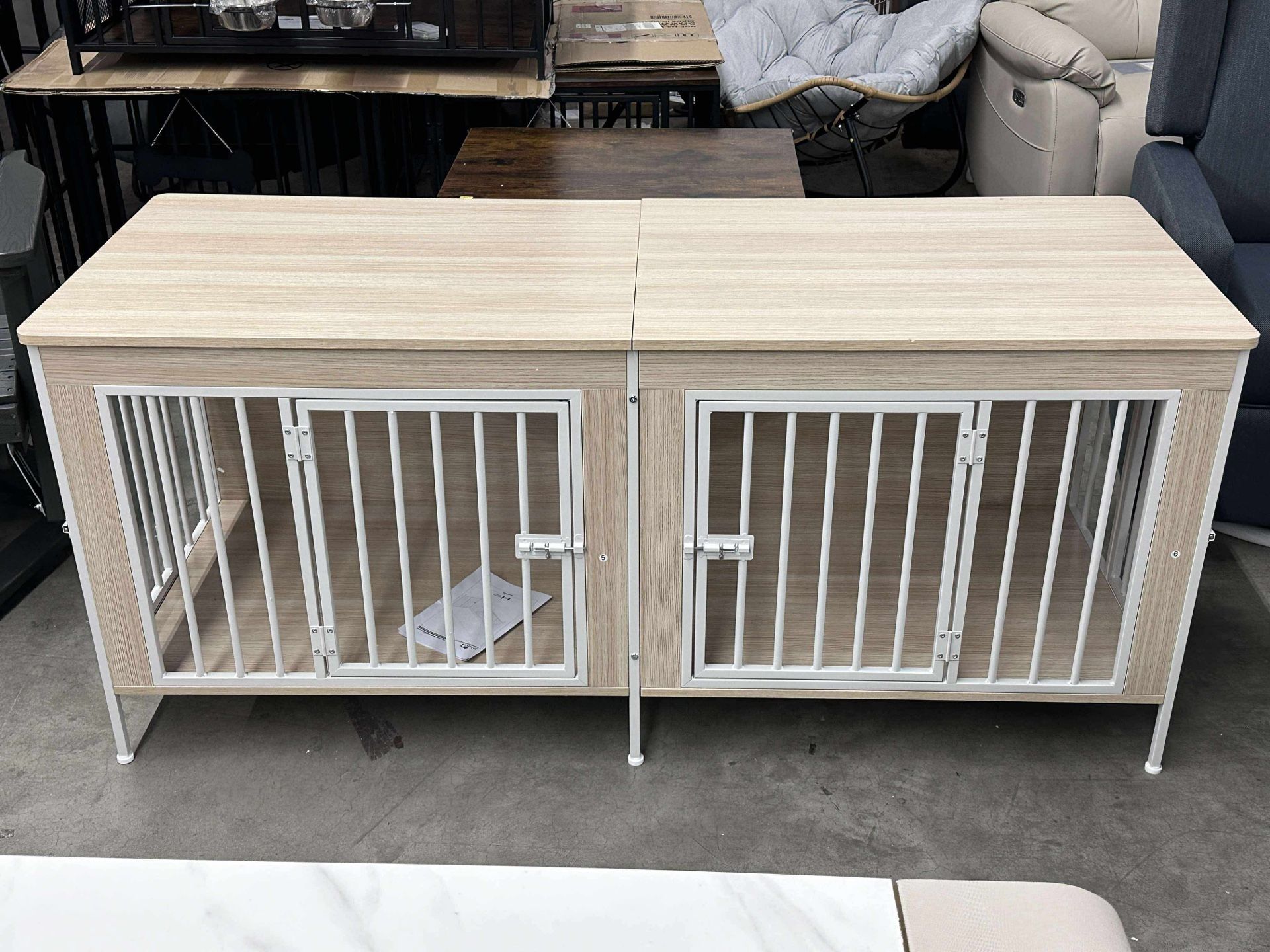 63" Dog Cage Furniture for 2 Pets with Divider, XL Wooden Double Dog Crate Furniture TV Stand for Mideum Breed(small damage