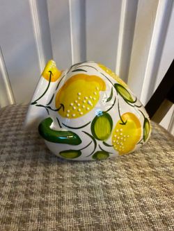 Vintage Ceramicas AMORU Spain Hand-Painted Lemon Ceramic Wall Pocket Planter