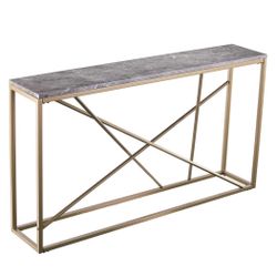 Modern Console Table - Gray Faux Marble + Gold Accents