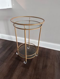 Round Gold & Glass Rolling Bar Cart