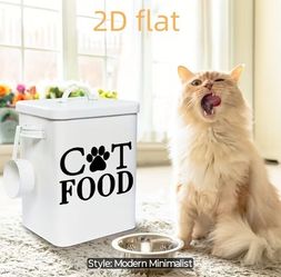 Premium Minimalist PVC Cat Food Storage Container with Scoop Size Small on Side 1 Count 2 Piece Set in Color White with Back Letters