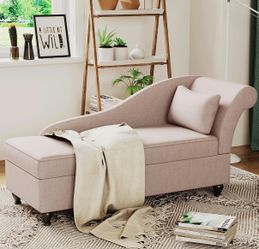 Storage Chaise Lounge Indoor Upholstered Sofa Recliner Lounge Chair for Bedroom Living Room Tan Fabric (right Armrest)
