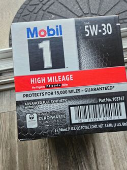 Mobil 1 High Mileage 5W-30 Full Synthetic Motor Oil – 6 Quart Case – NEW