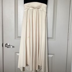 Cream and black strapless flowing cocktail dress