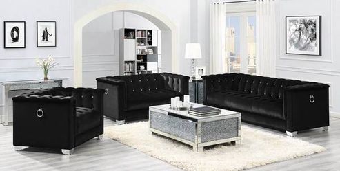 Black Velvet Chrome Leg Sofa $599 SALE! Best Deal!