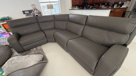 Gray Leather Sectional Sofa with Recliners