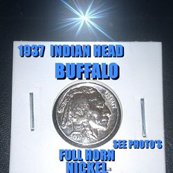 1937 RARE INDIAN HEAD BUFFALO 87 YEARS OLD FULL HORNS NICKEL AS SHOWN ! SEE PHOTO'S !