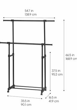 RIS USA Portable Double-Rod Height Adjustable Clothes Rack with Extendable Bar and Lockable Wheels, Rolling Garment, Double Rod Wardrobe Rack, Easy As