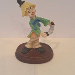 Vintage Clown Figurine On Wood Base Playing A Concertina 