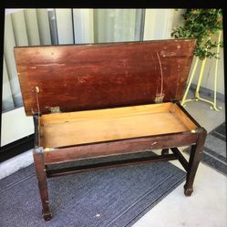 Solid Wood Bench with Storage, Needs Refinishing