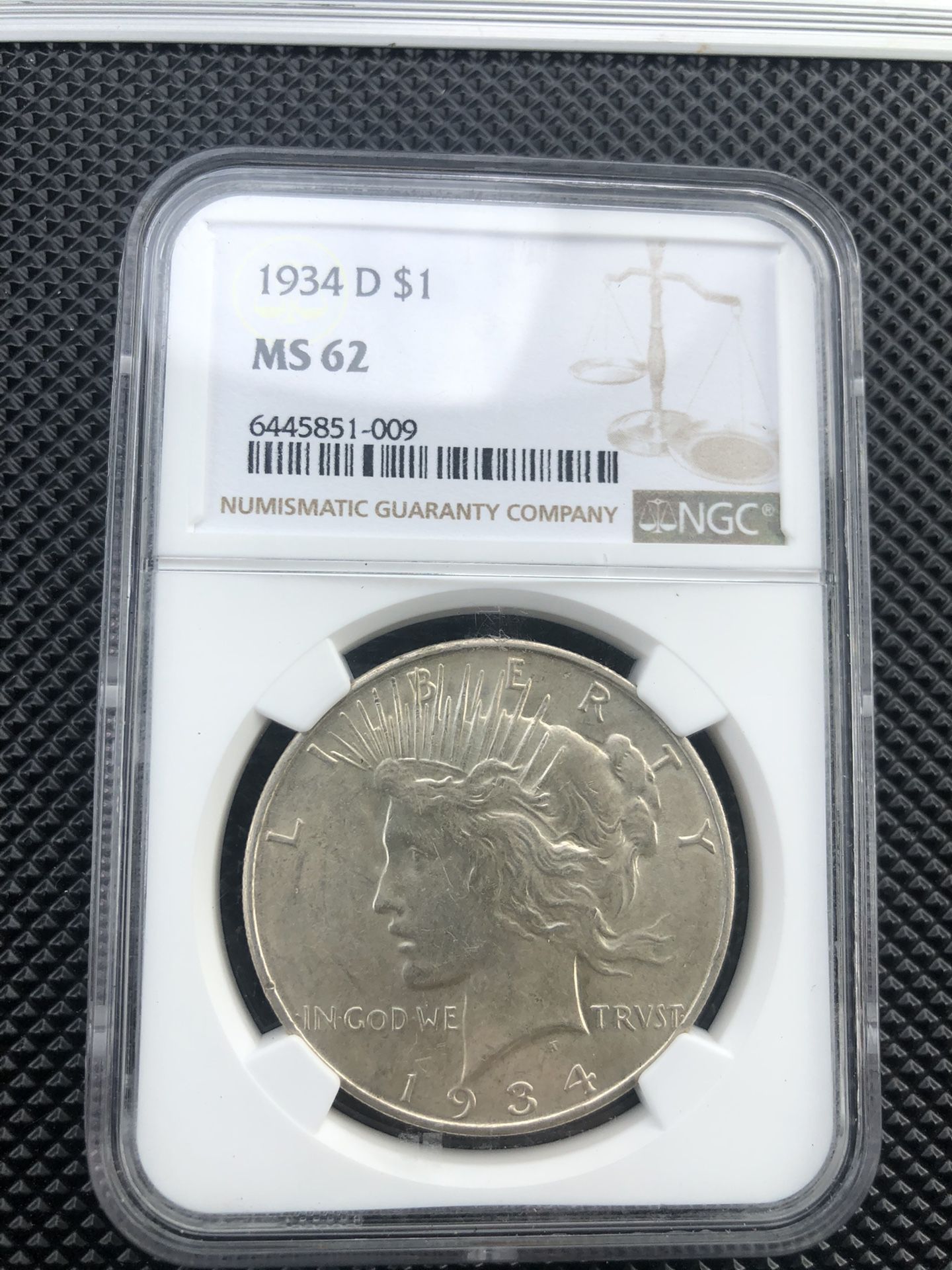 1934 D Peace Silver Dollar MS62