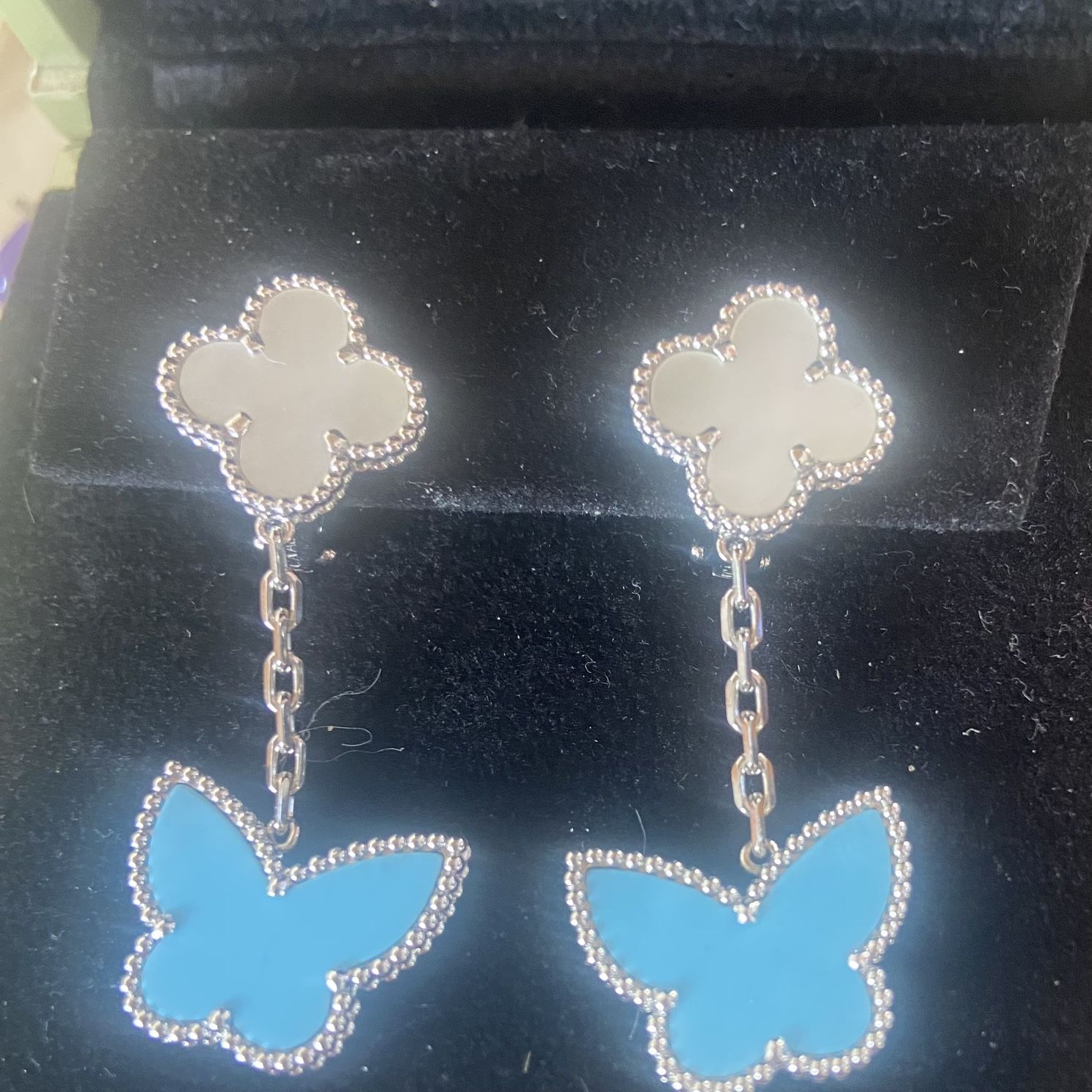 18Kt Gold & Turquoise Lucky Clover Butterfly Ear Clips