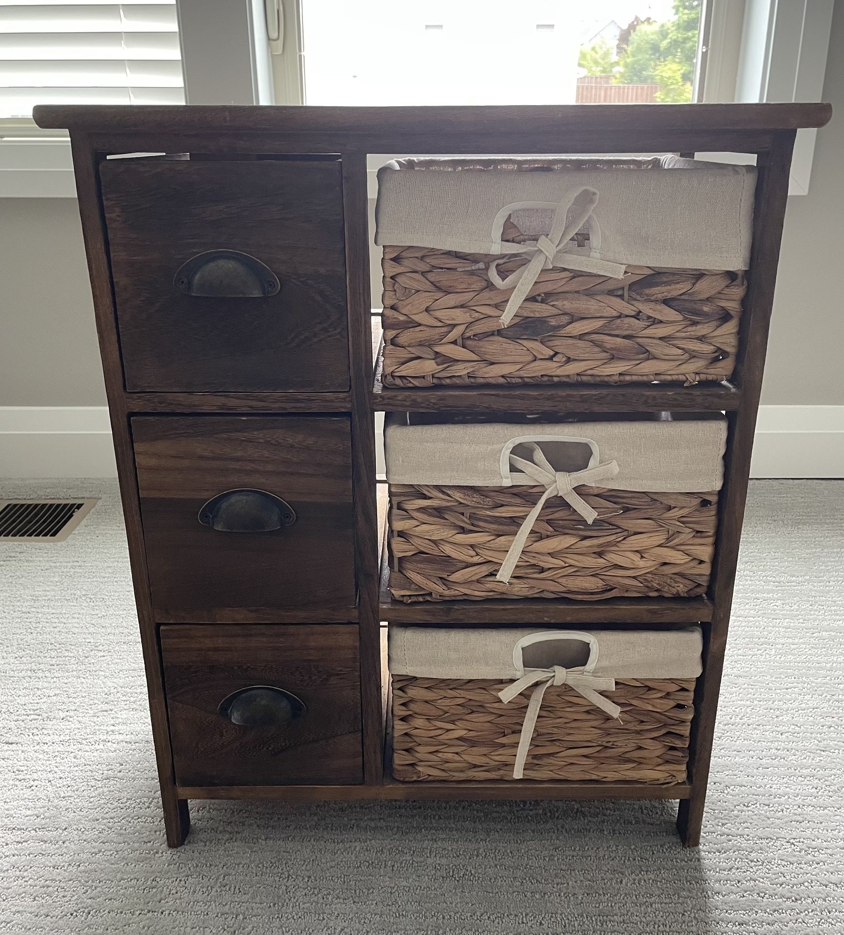 Wooden And Wicker Drawer Storage/Dresser