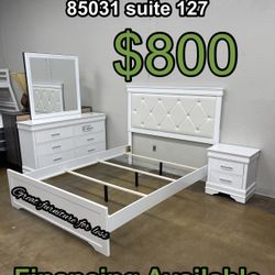 Queen Size Bedroom Set 4 PCs Include Bed Frame Dresser Mirror And Nigstand Brand New