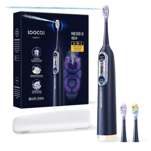 Soocas NEOS II Ultra – Electric Toothbrush with Water Flosser Combo, 3-in-1: Flosses, Vibrates and Oscillates, Flossing Toothbrush for Adults, Cordles