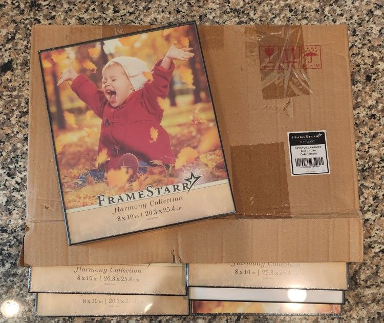New 8x10 Picture Frame Set (Black, 6 Pack), Front-Loading
