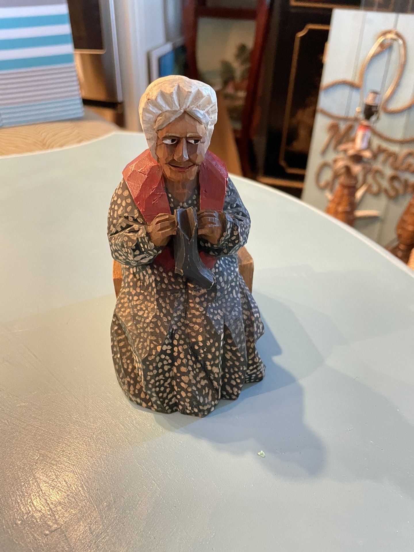 Hand Carved Woman On Box…stamped Holt Renfrew Quebec… 5 Inches Tall…Vintage