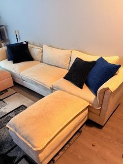 Cream Sectional Sofa with Ottoman