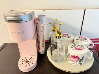 Pink Keurig Coffee Maker + K-Cup Holder & Decorative Containers