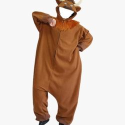 BRAND-NEW Unisex Bull Adult Onesie Costume Pajama w/Hoodie, Horns, Tail, Zipper, Pockets (M)