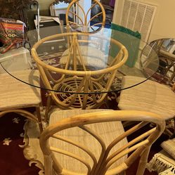 Dining Kitchen Food Table 4 Chairs Bamboo Rattan 