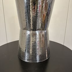 Sculptural Side Table Silver / Chrome Steel Drum 