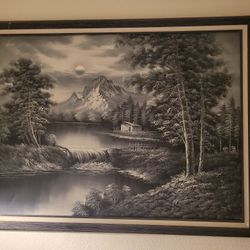 Grayscale landscape oil painting