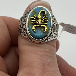 2133-PTT  925 Silver Color Metal Plated Skull & Scorpion Turquoise Color Bikers