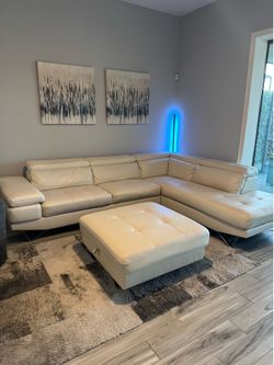 Microfiber Leather Sectional Sofa with Storage Ottoman