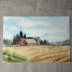 Skagit Valley Farm Original Watercolor Painting 