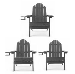 3X Dark Gray HDPE Adirondack chair with cup holder