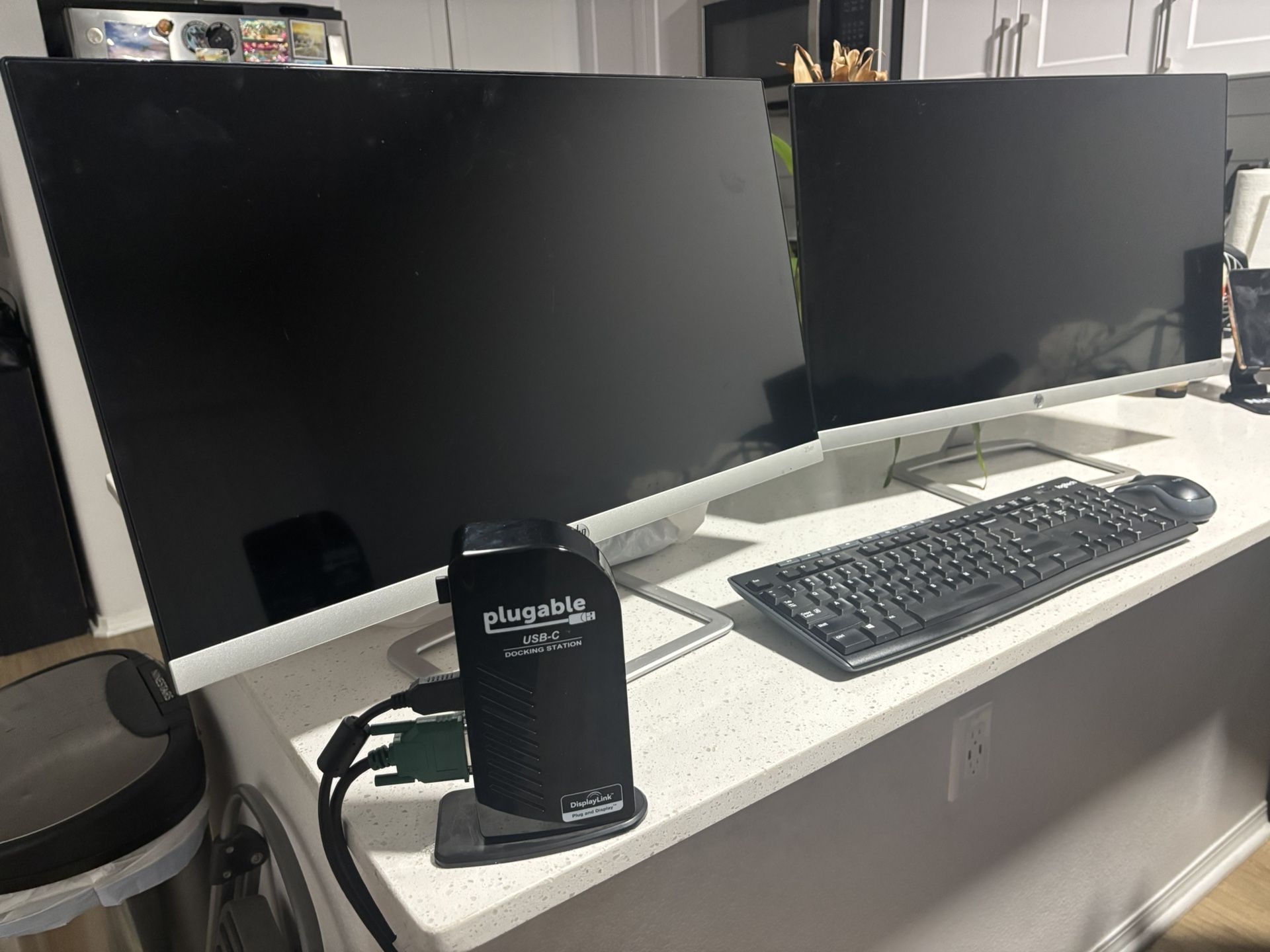 Dual Monitor Setup with Monitors, Docking Station, Wireless Keyboard and Mouse