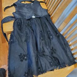 Beautiful Black And Lace Girls Size 7/8 Dress - BLACK SLEEVELESS PLEATED TULLE SPARKLY SATIN HOLIDAY DRESS 

