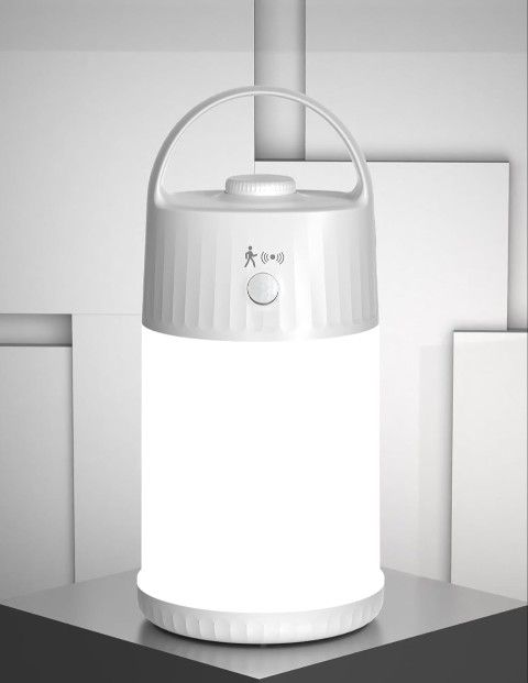 Motion Sensor LED Night Light - Cordless Battery Powered Table Lamp, Portable Lamps Lantern for Outdoor Camping Tents, 3 Brightness Level, Press Dimma